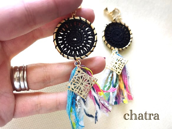 新作♡blackcircle＆rainbowtassel＊earring 1枚目の画像