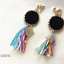 新作♡blackcircle＆rainbowtassel＊earring 2枚目の画像