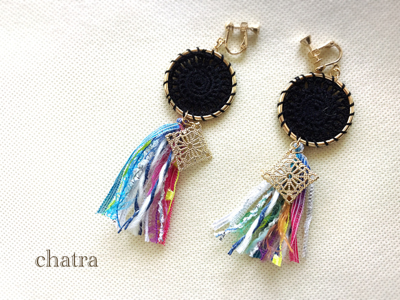 新作♡blackcircle＆rainbowtassel＊earring 2枚目の画像