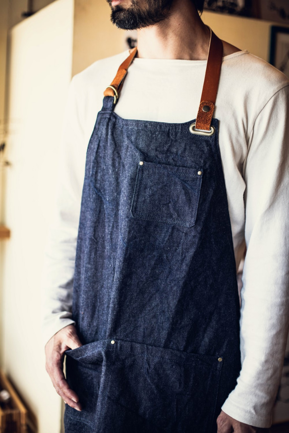 受注作製】12オンス ネイビー デニム エプロン エプロン aoitomato