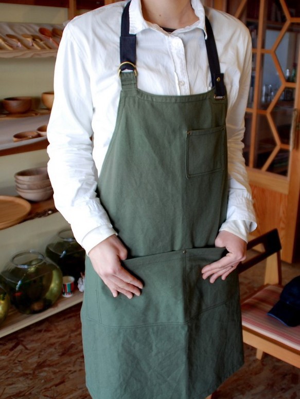 【受注作製】11号　帆布　エプロン　色 グリーン