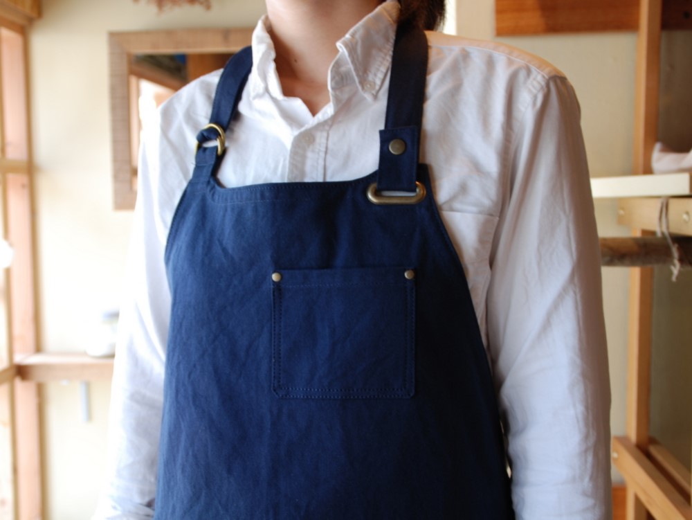 【受注作製】　11号 帆布　エプロン  紺