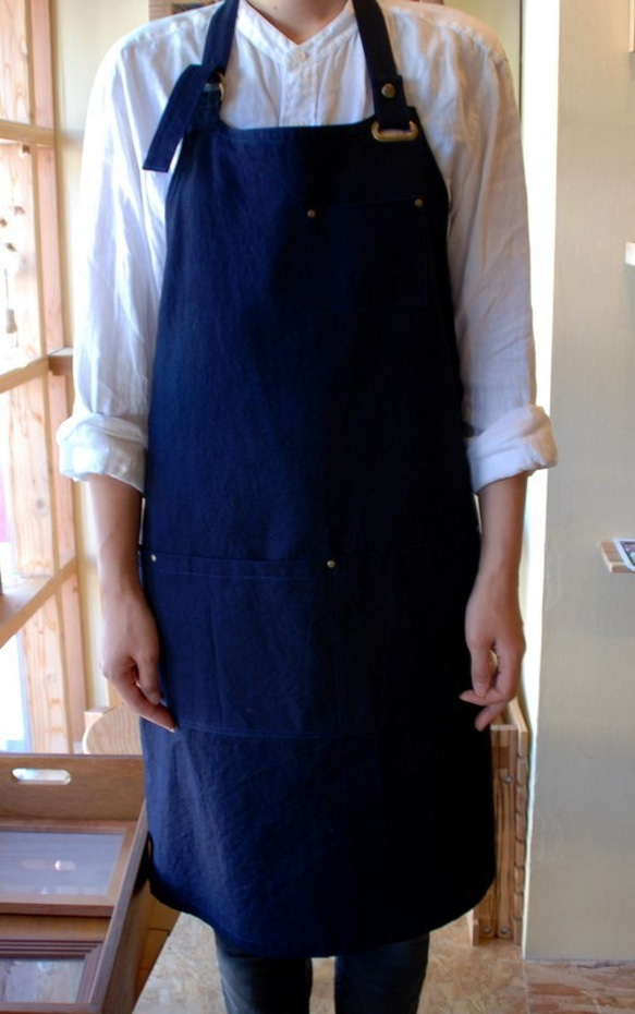 【K様専用】　藍染め　首かけエプロン×１　前掛けエプロン×１ 1枚目の画像