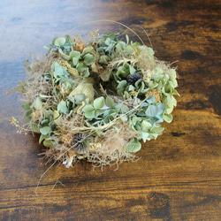 【エイジング】「ソーダ水」wreath   　ブルーグリーンのアジサイとスモークツリーのリース　ドライフラワー 4枚目の画像