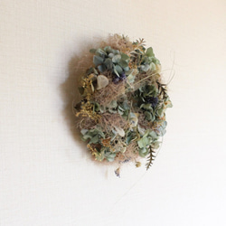 【エイジング】「ソーダ水」wreath   　ブルーグリーンのアジサイとスモークツリーのリース　ドライフラワー 7枚目の画像