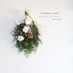 【クリスマス】綿花とドライアンドラのクリスマススワッグ　ドライフラワー 1枚目の画像