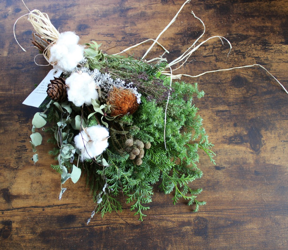 【クリスマス】綿花とドライアンドラのクリスマススワッグ　ドライフラワー 4枚目の画像