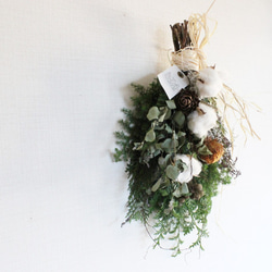 【クリスマス】綿花とドライアンドラのクリスマススワッグ　ドライフラワー 7枚目の画像