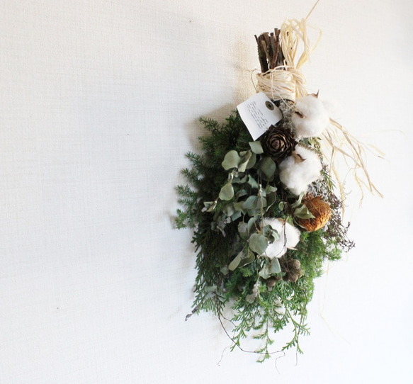 【クリスマス】綿花とドライアンドラのクリスマススワッグ　ドライフラワー 7枚目の画像