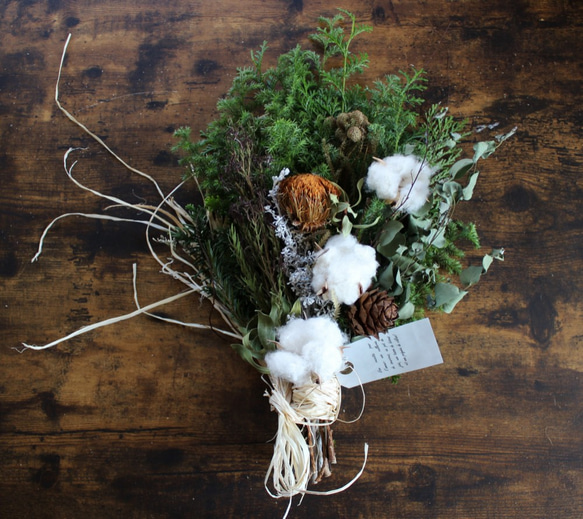 【クリスマス】綿花とドライアンドラのクリスマススワッグ　ドライフラワー 9枚目の画像