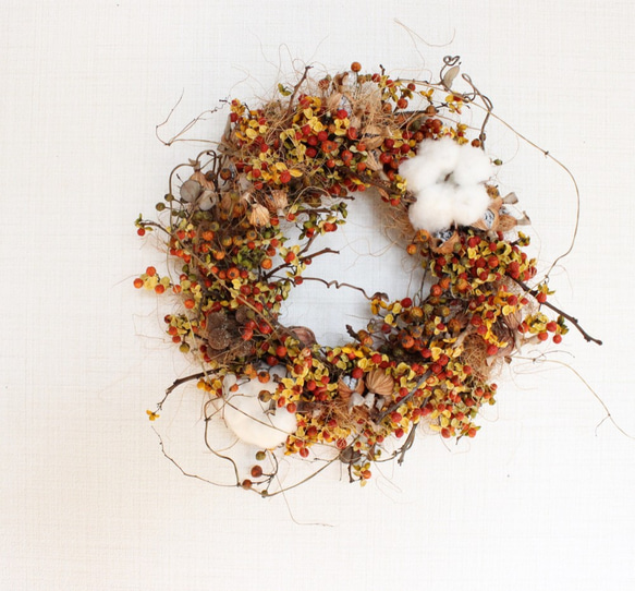 つるうめもどきとコットンのリース ナチュラル ドライフラワー リース