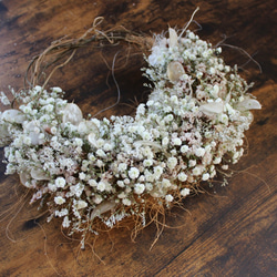 ＊受注製作＊　「花筵」half wreath 　かすみ草とルナリアのハーフリース　桜　ドライフラワーリース　 6枚目の画像