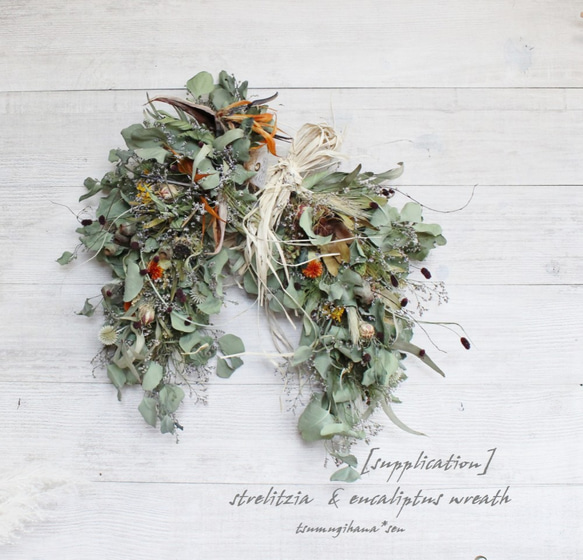 [supplication] wreath　　ストレリチアを使った馬蹄リース　ホースシューリース　ドライフラワーリース　 10枚目の画像