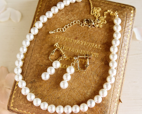 SDGs・イヤリングとネックレス セット】貝パール 40cm+5cm ネックレス