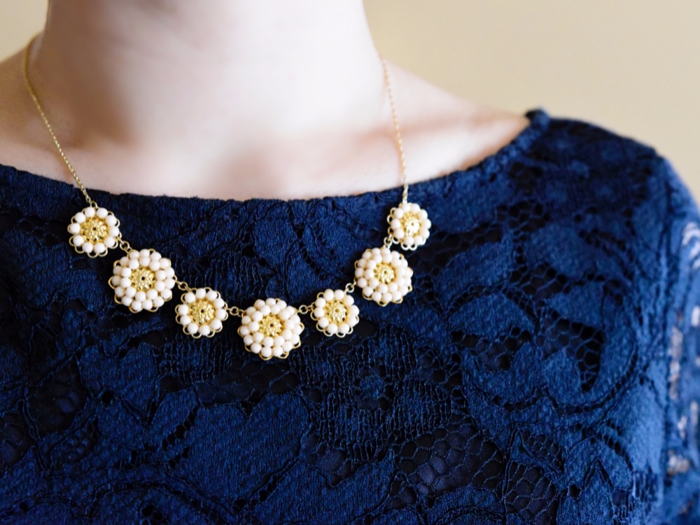 【ネックレス】アンティークレトロなお花・華やかボリューム
