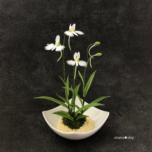 サギソウ　たび 受注】サギソウ 粘土の花 さぎそう 鷺草 山野草 盆栽 風 盆栽 omamaの