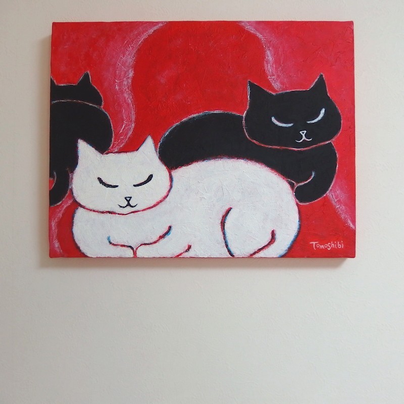 絵画。原画【椅子の上の黒猫がコーヒーを見た】の通販 by アカザ