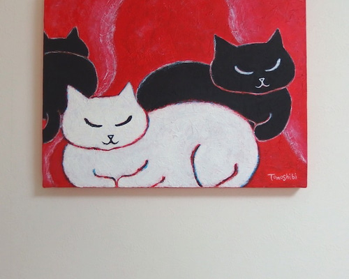 猫 絵画 原画 現代アート ハンドメイド アートパネル 夜空