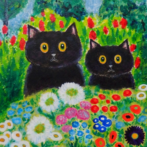 趣味絵画：かわいい黒猫の作品