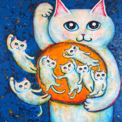 原画 「招き猫玉を持った大招き猫」 F10号 ＃絵画 ＃ねこ ＃招き猫