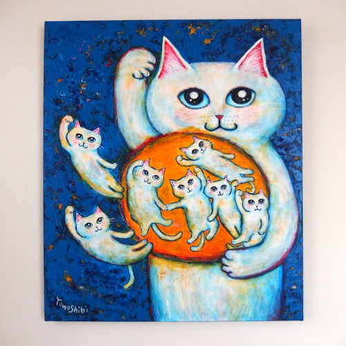 原画 「招き猫玉を持った大招き猫」 F10号 ＃絵画 ＃ねこ