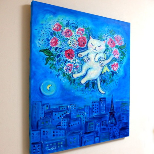 原画 「再会の夜（シャガールへのオマージュ）」 F10号 ＃絵画