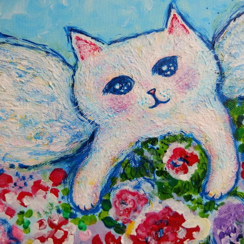 絵画。原画【神秘的な花の基地で、猫ちゃんたちは月を持って未来を楽しみにしている】 絵画。原画【神秘的な花の基地で、猫ちゃんたちは月を持っ
