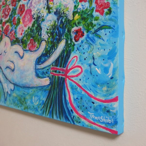 原画 「天国に愛の花束が届く日に」 F10号 ＃絵画 ＃ねこ ＃猫の