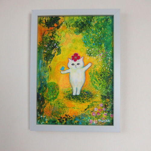 クレヨン画 鳥と猫の絵 クレヨン画 鳥と猫の絵