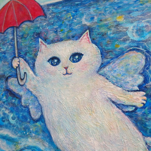 原画 「光の海の天使猫と大きな虹」 F10号 ＃絵画 ＃ねこ ＃猫の