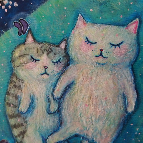 桜猫(原画) 猫 色鉛筆画 「さくらねこ」原画 送料無料 額装済 絵画 Ayumi