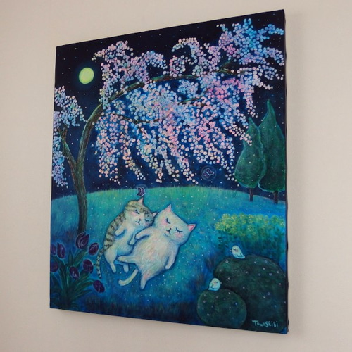 原画 「桜の下でおやすみにゃん」 F10号 #絵画 #ねこ #猫の絵 原画 「桜の下でおやすみにゃん」 F10号 #絵画 #ねこ #猫の絵
