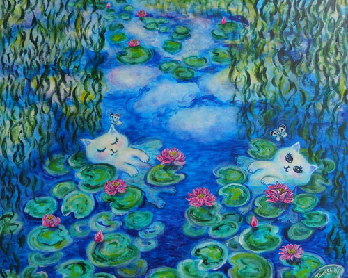 油彩画　「　モネの池　」手描き　原画　F8号 油彩画 「 モネの池 」手描き 原画 F8号 - メルカリ