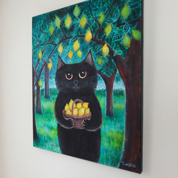 原画 「レモンバスケットを持った黒猫」 F10号 ＃絵画 ＃ねこ ＃猫の絵 ＃黒猫 ＃クロネコ ＃黒猫感謝の日 ＃レモン 2枚目の画像