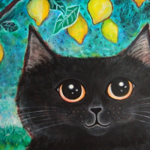 原画 「レモンバスケットを持った黒猫」 F10号 ＃絵画 ＃ねこ ＃猫の絵 ＃黒猫 ＃クロネコ ＃黒猫感謝の日 ＃レモン 6枚目の画像