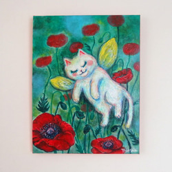 原画 「a fairy kitten and red flowers」 F6号 4枚目の画像