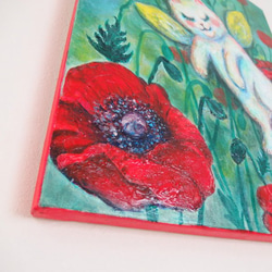 原画 「a fairy kitten and red flowers」 F6号 5枚目の画像