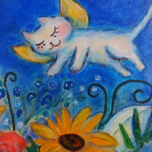 油絵　妖精04 原画 「妖精猫とカラフルなブーケ」 F10号 ＃絵画 ＃通販 ＃猫の