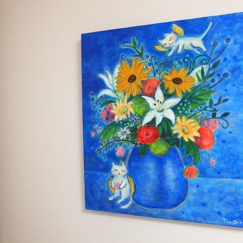 原画 「妖精猫とカラフルなブーケ」 F10号 ＃絵画 ＃通販 ＃猫の