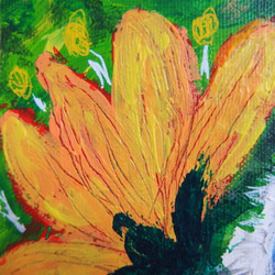 原画 「フクロウときいろい花(アフリカオオコノハズクの子)」F3号 ＃ふくろうの絵＃黄色い花の絵＃絵画＃通販＃アート 4枚目の画像