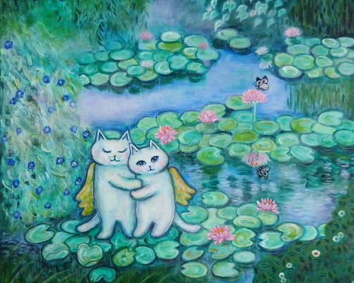 ドレスアップ】F8 絵画 原画 油絵 油彩 キャンバス 猫の絵 動物