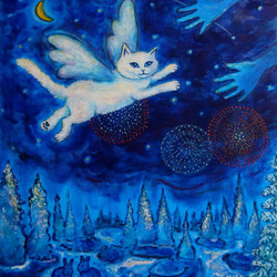 原画 「聖夜に天使猫は」 F10号 ＃絵画 ＃ねこ ＃猫の絵 ＃天使