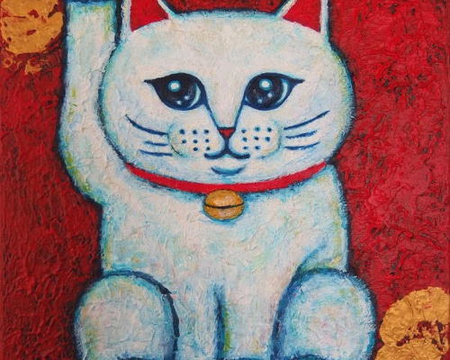 リ*ー様 原画 招き猫 送料込み SM 縁起物 動物画 絵画 アクリル 現代アー