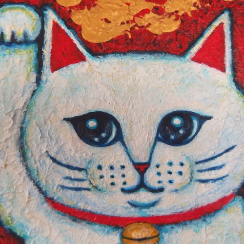 原画 「金色の雲に乗る招き猫02」F3号 ＃招き猫の絵＃右手上げ