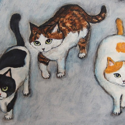 原画 「猫たちがやってくる町で」 F10号 ＃絵画 ＃ねこ ＃猫の絵 ＃三毛猫 ＃キジ白猫 ＃サバ白猫 ＃白黒猫＃茶白猫 4枚目の画像