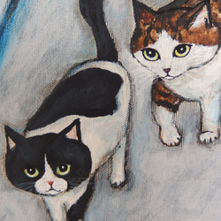 原画 「猫たちがやってくる町で」 F10号 ＃絵画 ＃ねこ ＃猫の絵 ＃三毛猫 ＃キジ白猫 ＃サバ白猫 ＃白黒猫＃茶白猫 5枚目の画像