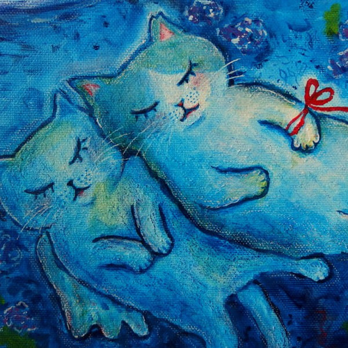 原画 「ある日こねこたちの見た夢は(シャガールへのオマージュ 原画 「ある日こねこたちの見た夢は(シャガールへのオマージュ