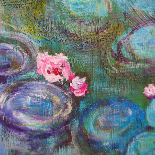 原画 「柳映る睡蓮の池に遊ぶ天使猫（モネへのオマージュ