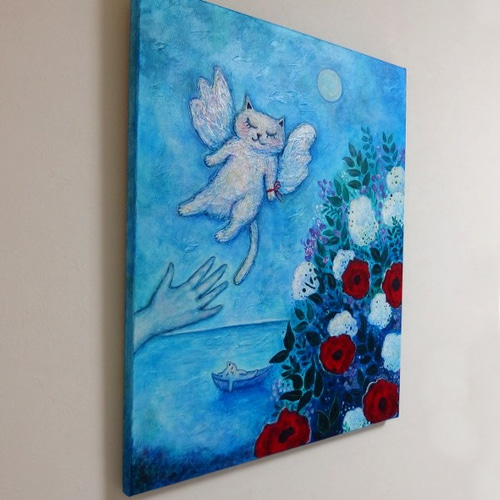 原画 「天使猫の帰る夜に」 F10号 ＃絵画 ＃ねこ ＃天使猫