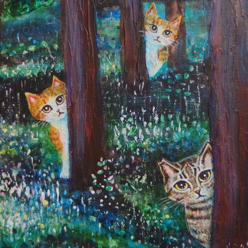 けい様用　自作絵画　蝶の舞う花畑　茶トラ猫の絵　星をつかまえて 原画 「茶トラ猫キジトラ猫ひょっこりの森」 F10号 ＃オーダー